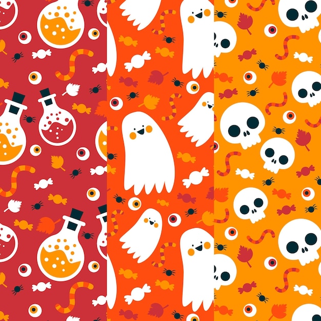 Vector calaveras y fantasmas patrones de halloween