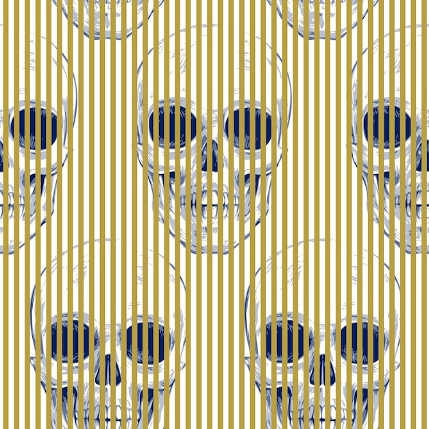 Calaveras y formas geométricas y efectos ópticos. patrón sin fisuras. ilustración vectorial para textiles, papel pintado, tejidos. negro, blanco y dorado.