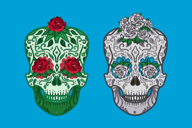 Vector calaveras mexicanas símbolos día de muertos set vector