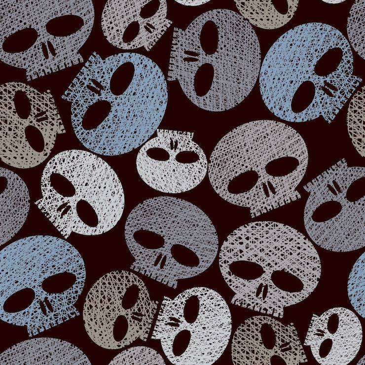Vector calaveras de patrones sin fisuras, horror y tema de rock duro que repiten el fondo, el vector, las texturas de líneas dibujadas a mano utilizadas.