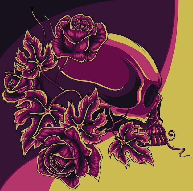 Vector calaveras con rosas sobre fondo blanco.