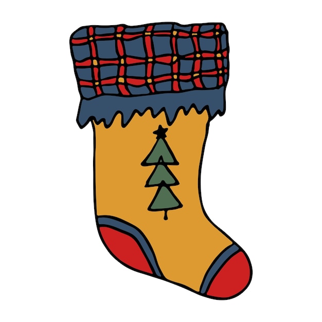 Calcetín dibujado a mano para regalos de Navidad Calcetín colgante garabato Elemento de diseño único de invierno