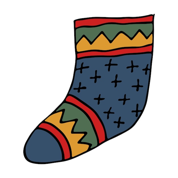 Calcetín dibujado a mano para regalos de Navidad Calcetín colgante garabato Elemento de diseño único de invierno