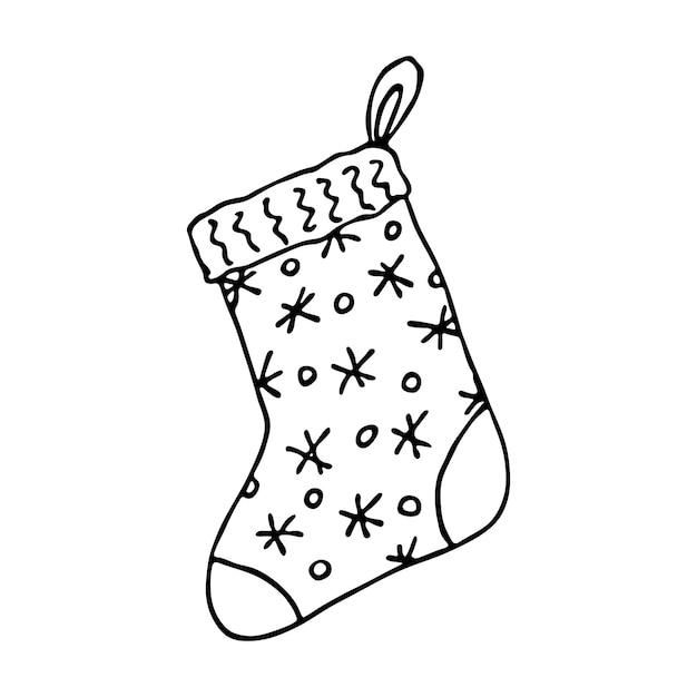 Calcetín dibujado a mano para regalos de Navidad Garabatos de calcetín colgantes Elemento de diseño único de invierno