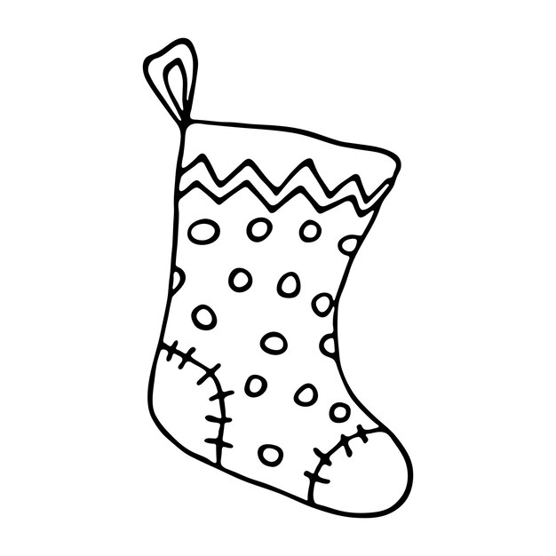 Calcetín dibujado a mano para regalos de Navidad Garabatos de calcetín colgantes Elemento de diseño único de invierno