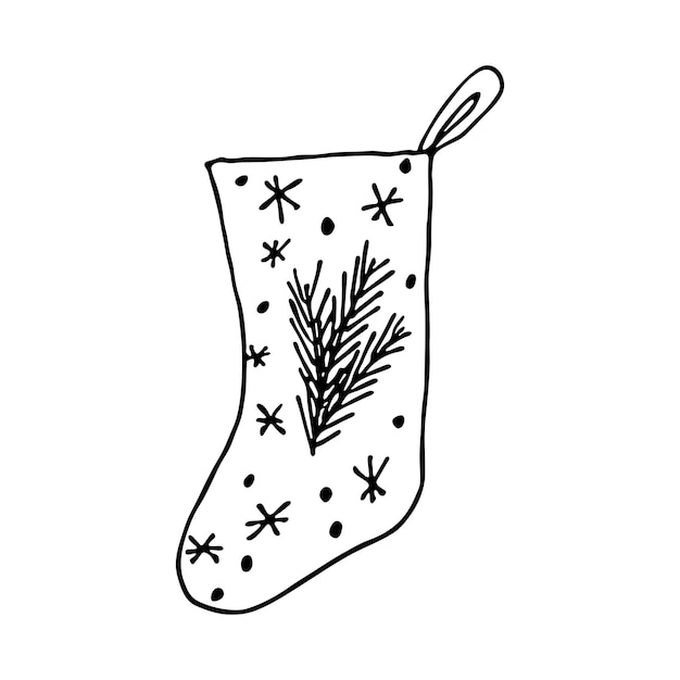Calcetín dibujado a mano para regalos de Navidad Garabatos de calcetín colgantes Elemento de diseño único de invierno