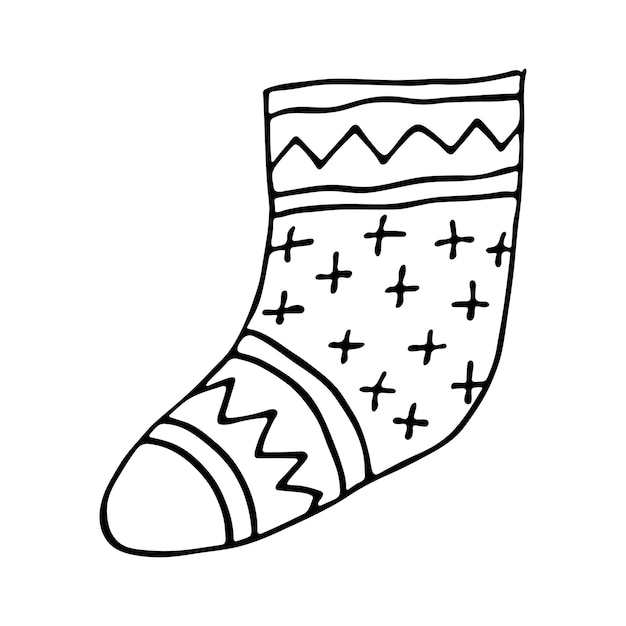 Calcetín dibujado a mano para regalos de Navidad Garabatos de calcetín colgantes Elemento de diseño único de invierno