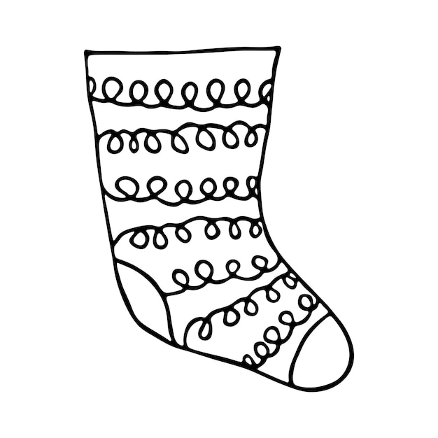 Calcetín dibujado a mano para regalos de Navidad Garabatos de calcetín colgantes Elemento de diseño único de invierno