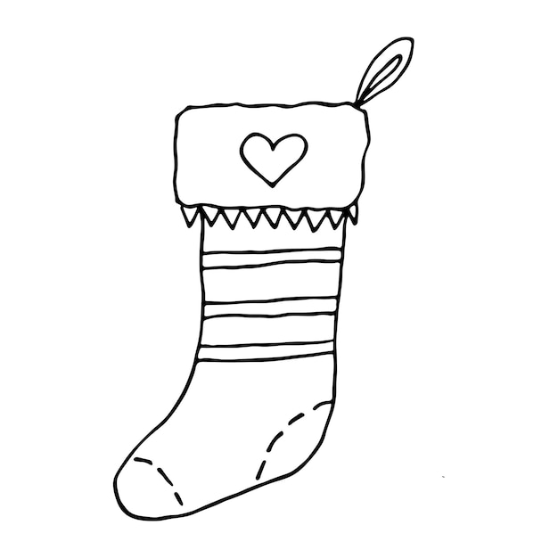 Calcetín dibujado a mano para regalos de Navidad Garabatos de calcetín colgantes Elemento de diseño único de invierno
