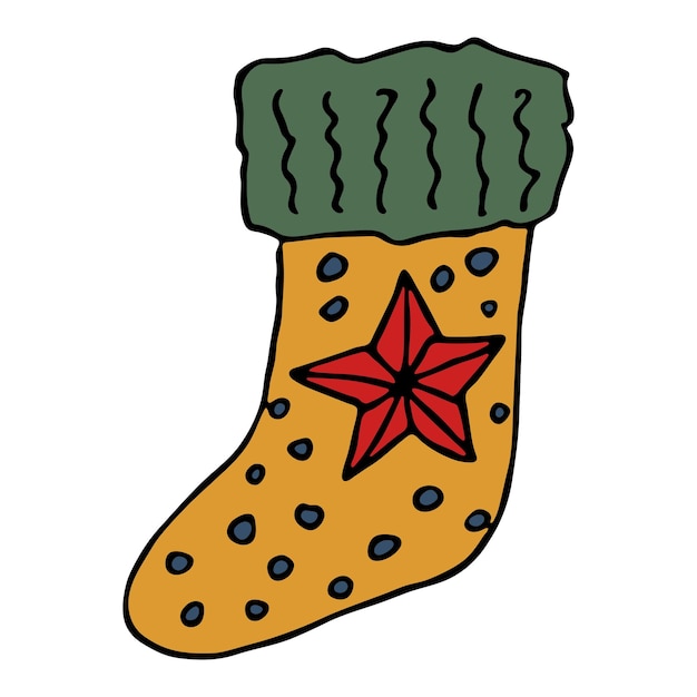 Calcetín dibujado a mano para regalos de Navidad Garabatos de calcetín colgantes Elemento de diseño único de invierno