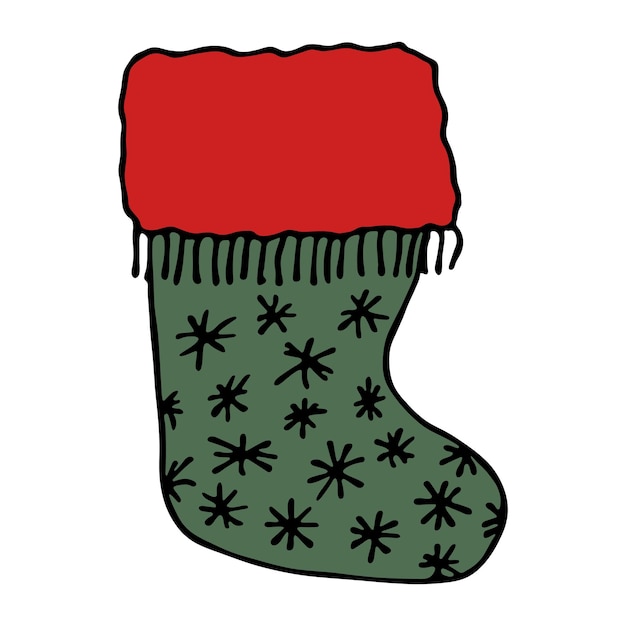 Calcetín dibujado a mano para regalos de Navidad Garabatos de calcetín colgantes Elemento de diseño único de invierno