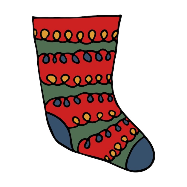 Calcetín dibujado a mano para regalos de Navidad Garabatos de calcetín colgantes Elemento de diseño único de invierno