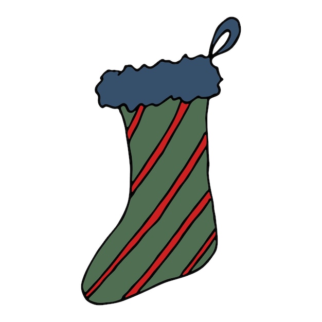 Calcetín dibujado a mano para regalos de Navidad Garabatos de calcetín colgantes Elemento de diseño único de invierno