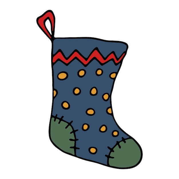 Calcetín dibujado a mano para regalos de Navidad Garabatos de calcetín colgantes Elemento de diseño único de invierno