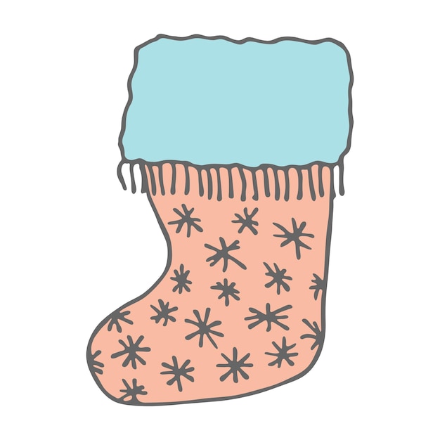 Calcetín dibujado a mano para regalos de Navidad Garabatos de calcetín colgantes Elemento de diseño único de invierno