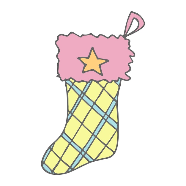 Calcetín dibujado a mano para regalos de Navidad Garabatos de calcetín colgantes Elemento de diseño único de invierno