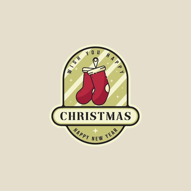 calcetín de navidad emblema logotipo línea color vector ilustración plantilla icono diseño gráfico xmas decoración signo o símbolo para la celebración de un año nuevo con insignia estilo tipografía