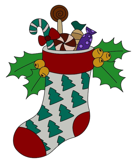 Calcetín de Navidad con golosinas Ilustración de clip art