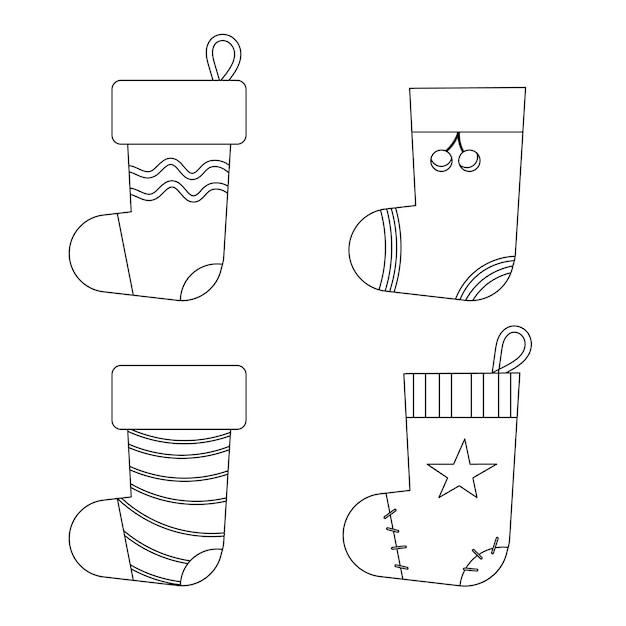Vector calcetín de navidad para regalos de estilo de línea ilustración vectorial