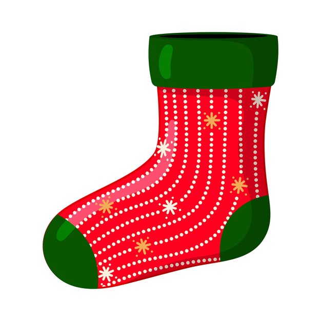 Calcetín de Navidad rojo con adorno de rayas punteadas