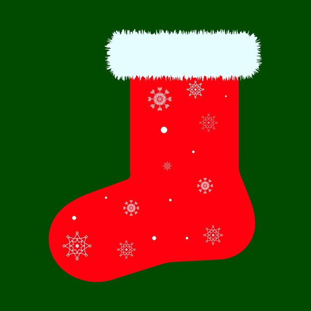 Calcetín de Navidad rojo sobre fondo verde