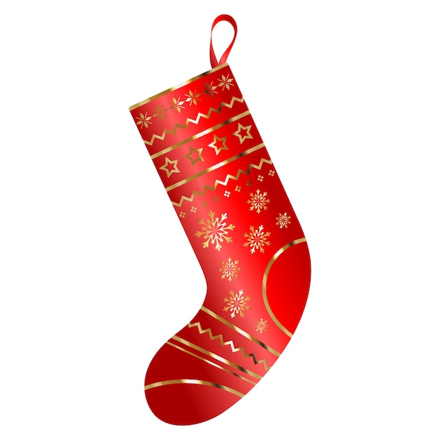 Calcetín rojo de Navidad para regalos con patrón dorado