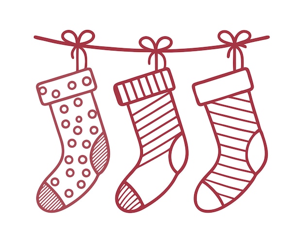 Calcetines colgantes con pinzas de ropa Ilustración vectorial de arte de línea