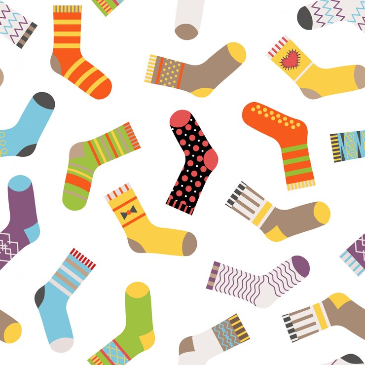 Vector calcetines de colores de patrones sin fisuras. calcetines con diferentes patrones.