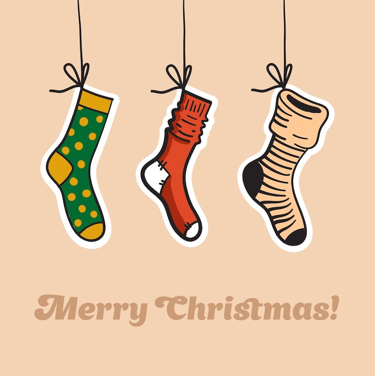 Vector calcetines coloridos de navidad tarjeta de navidad ilustración vectorial en estilo de dibujos animados planos