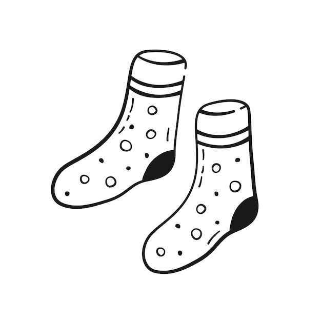 Calcetines dibujados a mano de garabato simple par de calcetines en estilo de dibujo lineal negro ilustración vectorial aislada sobre fondo blanco