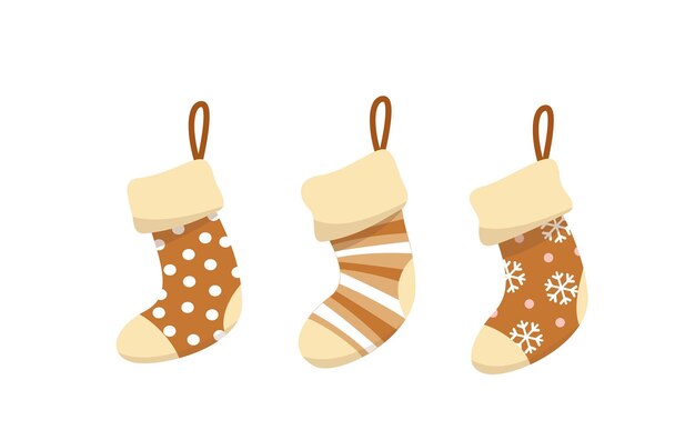 Calcetines de lana marrón Conjunto de calcetín caliente Vector de dibujos animados plana