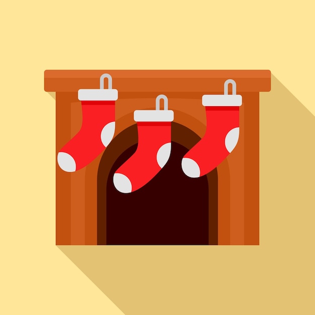 Calcetines de Navidad en icono de chimenea Ilustración plana de calcetines de Navidad en icono de vector de chimenea para diseño web