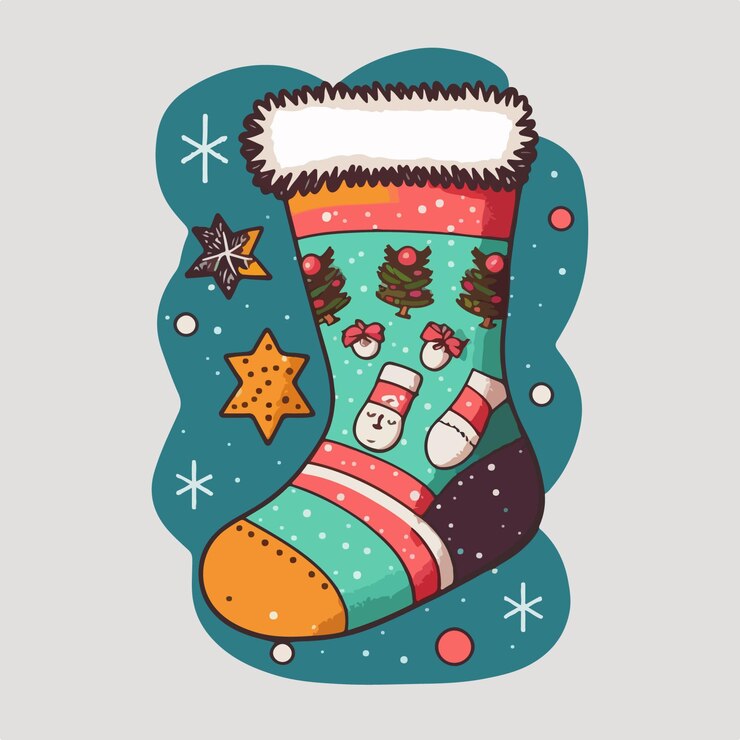 Vector calcetines de navidad pegatina de dibujos animados pegatinas de calcetín de navidad decoración aislada colección de invierno
