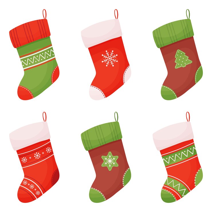 Vector calcetines navideños. conjunto de diferentes calcetines navideños en estilo de dibujos animados.