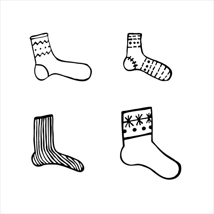 Vector calcetines navideños. imágenes negras aisladas sobre un fondo blanco.