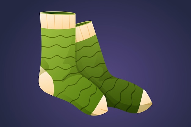 Calcetines verdes de punto cálidos Vector aislado Ilustración de dibujos animados Accesorio de ropa