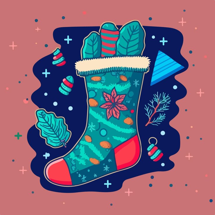Vector calcomanía de calcetines navideños colección de pegatinas de calcetines navideños vacaciones de invierno