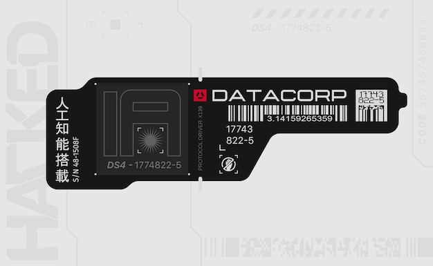 Calcomanía Cyberpunk, pegatina en estilo futurista. Sci fi firma inscripciones y símbolos