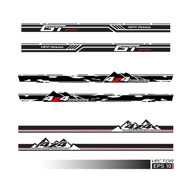 Calcomanía de rayas vectoriales para carrocería de coche lateral Calcomanía de vector de vehículo Rayas para ambas partes Rayas de rally de carreras Pegatinas de rayas de carreras automáticas