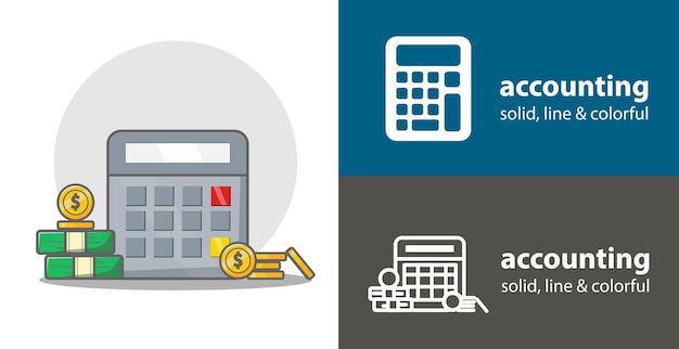 Calculadora con contabilidad de dinero vector aislado icono plano línea de dinero de negocios elemento de diseño sólido