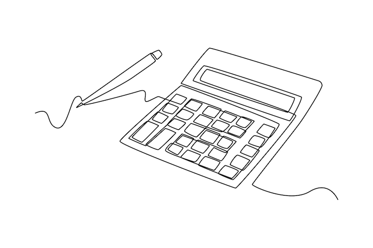 Vector calculadora de dibujo continuo de una línea con lápiz concepto de planificación presupuestaria ilustración gráfica vectorial de diseño de dibujo de una sola línea