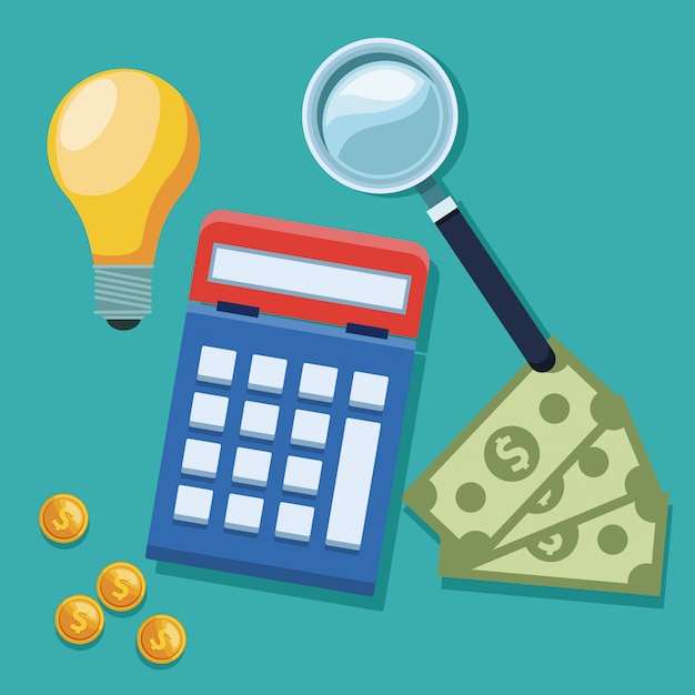 Calculadora con dinero y elementos