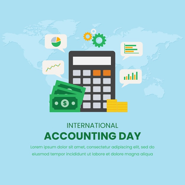 Calculadora de dinero y gráficos ilustraciones adecuadas para el día internacional de la contabilidad