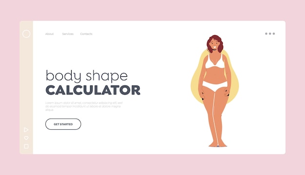 Vector calculadora de forma corporal plantilla de página de destino mujer pera personaje femenino tipos de figura concepto chica con caderas anchas