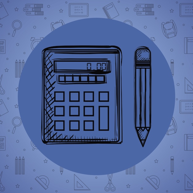 Calculadora matemática con dibujo a lápiz