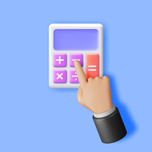 Calculadora moderna 3D y mano