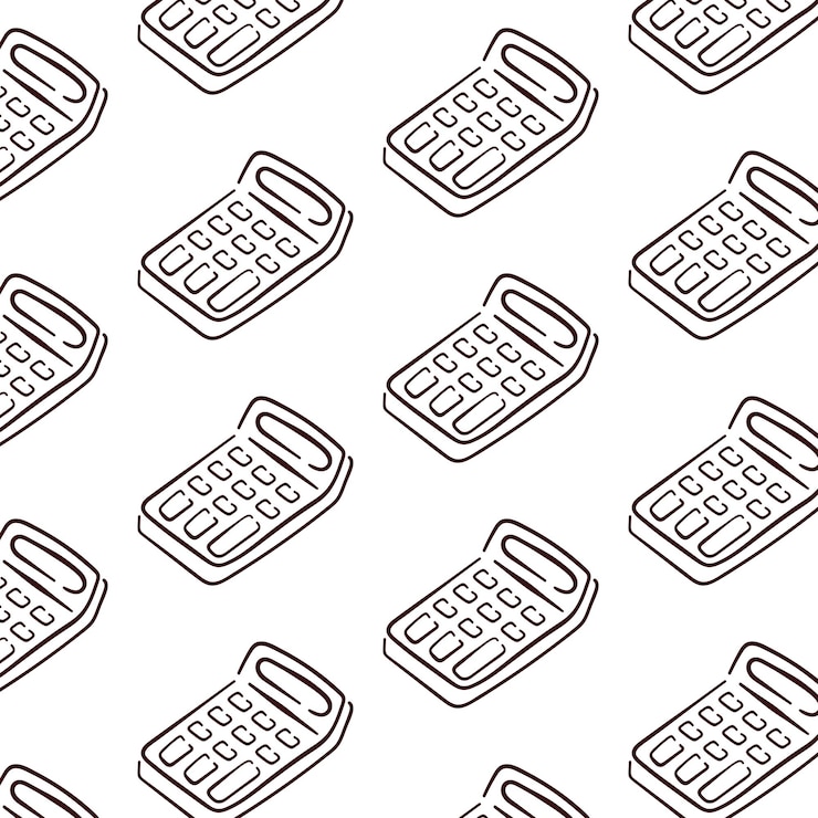 Vector calculadora patrón sin costuras en el estilo de arte de línea símbolo de contabilidad de esquema educación matemática
