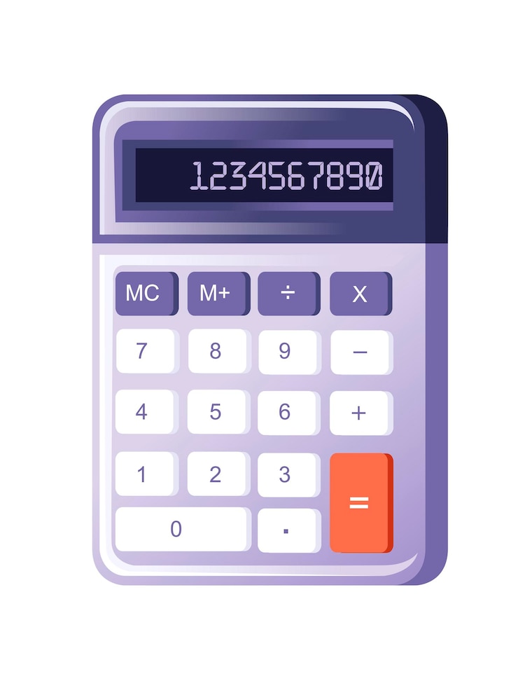 Vector calculadora pequeña púrpura moderna con la ilustración de vector plano de función básica aislada sobre fondo blanco.