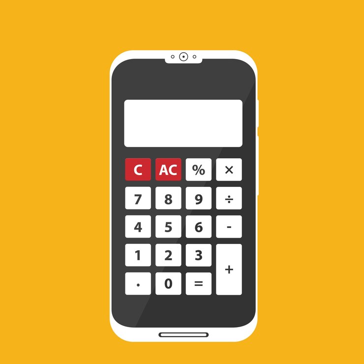 Vector calculadora de vector plano en el icono del teléfono aislado sobre fondo de color