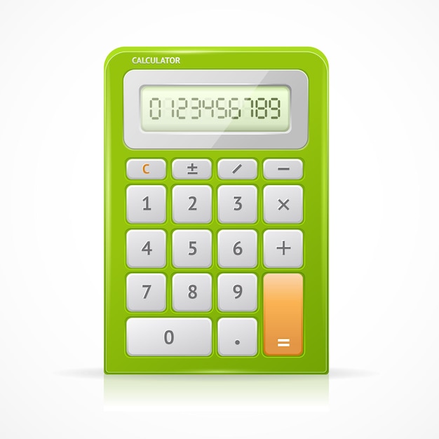 de calculadora verde electrónica aislada.